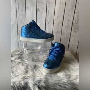 Kids Skechers patent blue material light up
